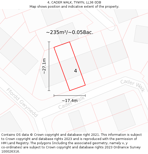 4, CADER WALK, TYWYN, LL36 0DB: Plot and title map