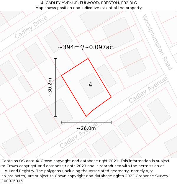 4, CADLEY AVENUE, FULWOOD, PRESTON, PR2 3LG: Plot and title map