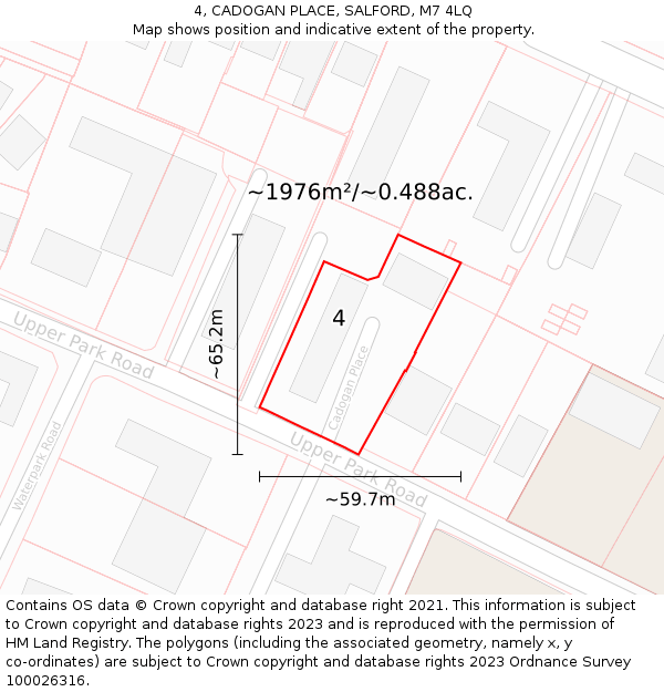 4, CADOGAN PLACE, SALFORD, M7 4LQ: Plot and title map