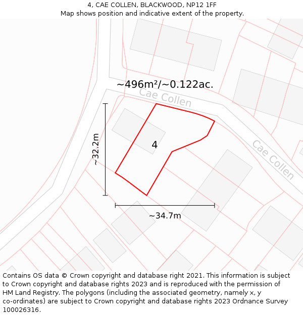 4, CAE COLLEN, BLACKWOOD, NP12 1FF: Plot and title map