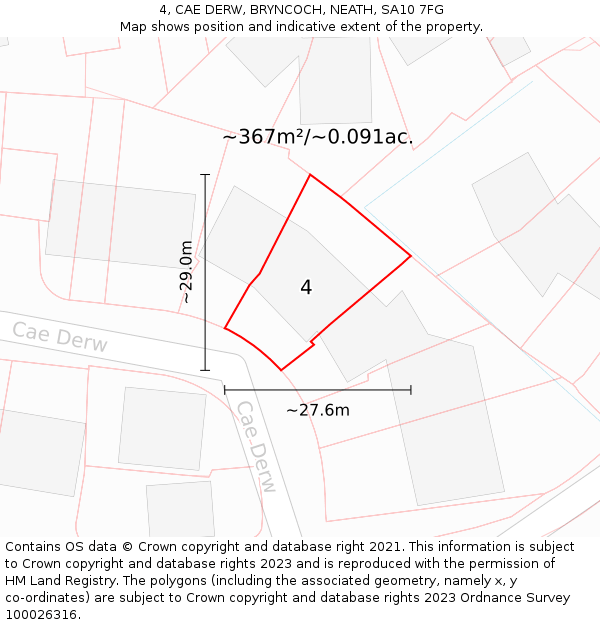 4, CAE DERW, BRYNCOCH, NEATH, SA10 7FG: Plot and title map