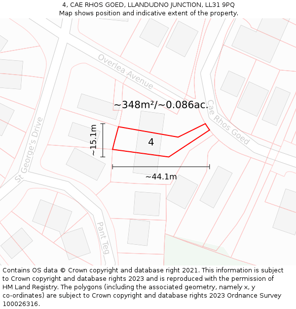 4, CAE RHOS GOED, LLANDUDNO JUNCTION, LL31 9PQ: Plot and title map