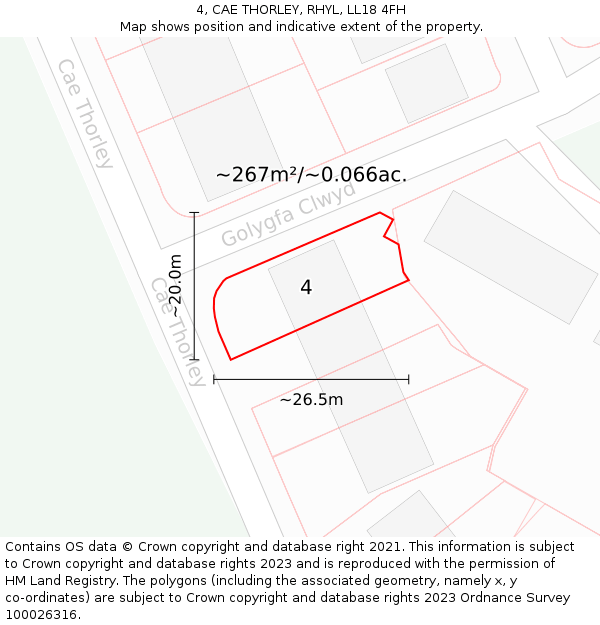 4, CAE THORLEY, RHYL, LL18 4FH: Plot and title map