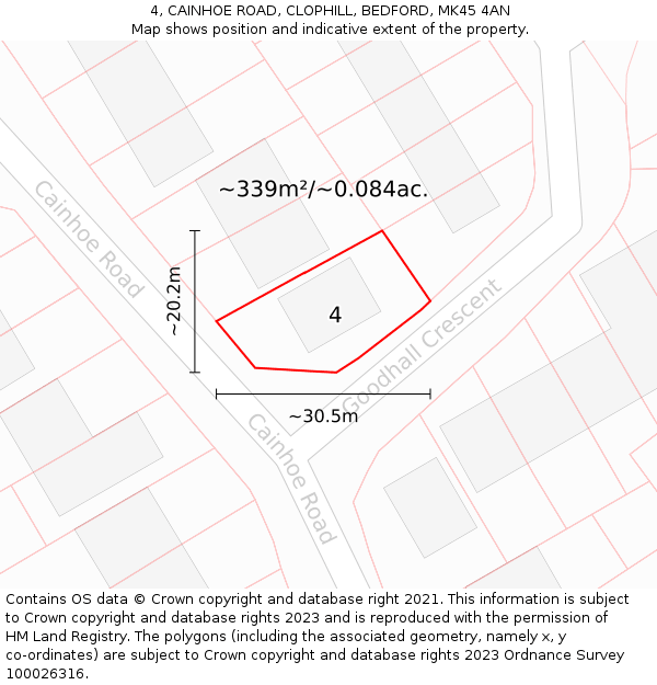 4, CAINHOE ROAD, CLOPHILL, BEDFORD, MK45 4AN: Plot and title map