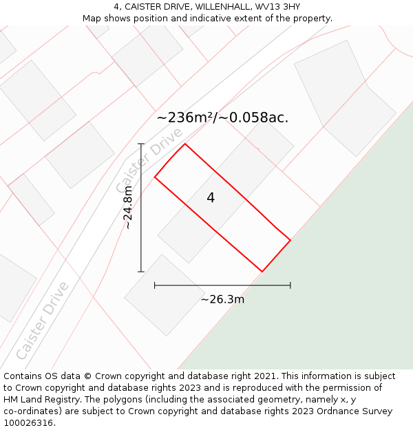 4, CAISTER DRIVE, WILLENHALL, WV13 3HY: Plot and title map