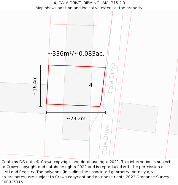 4, CALA DRIVE, BIRMINGHAM, B15 2JR: Plot and title map