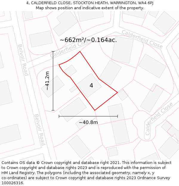 4, CALDERFIELD CLOSE, STOCKTON HEATH, WARRINGTON, WA4 6PJ: Plot and title map