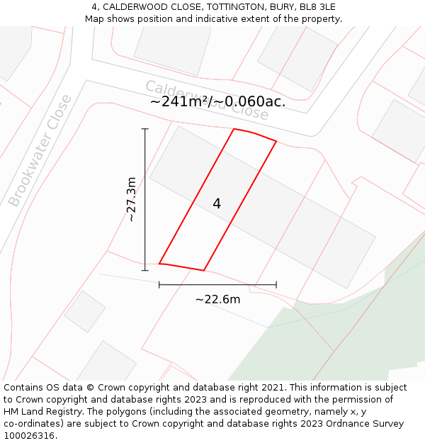 4, CALDERWOOD CLOSE, TOTTINGTON, BURY, BL8 3LE: Plot and title map