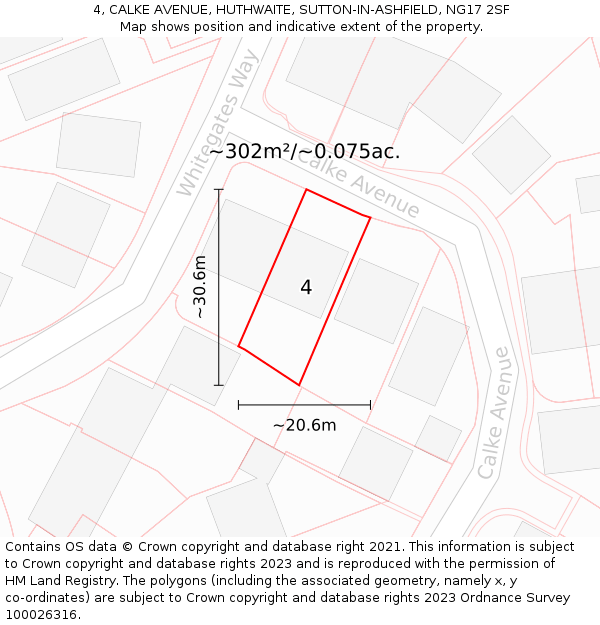 4, CALKE AVENUE, HUTHWAITE, SUTTON-IN-ASHFIELD, NG17 2SF: Plot and title map