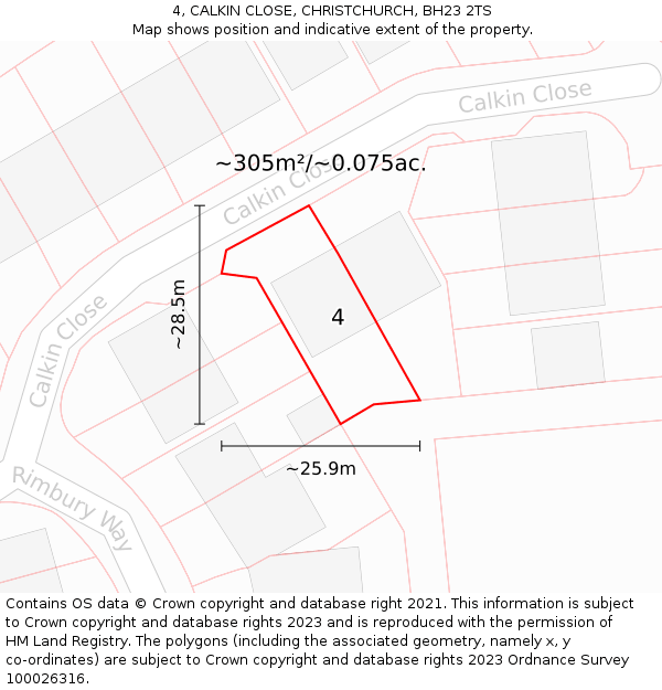 4, CALKIN CLOSE, CHRISTCHURCH, BH23 2TS: Plot and title map