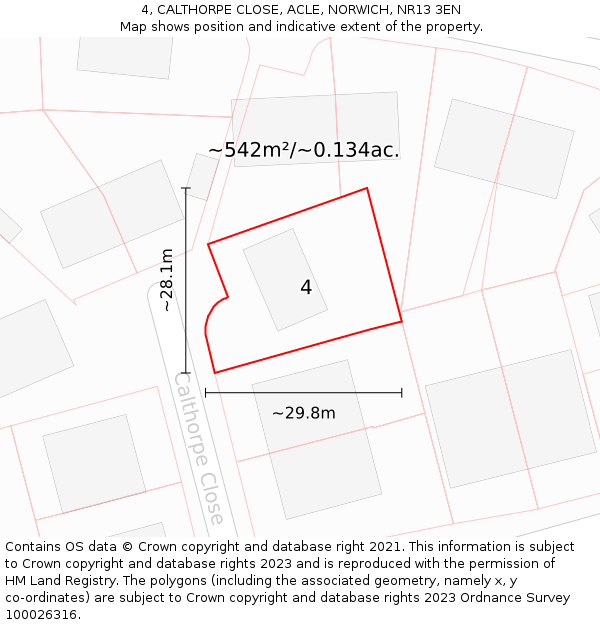 4, CALTHORPE CLOSE, ACLE, NORWICH, NR13 3EN: Plot and title map