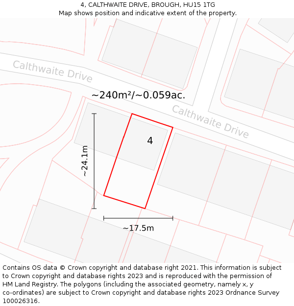4, CALTHWAITE DRIVE, BROUGH, HU15 1TG: Plot and title map