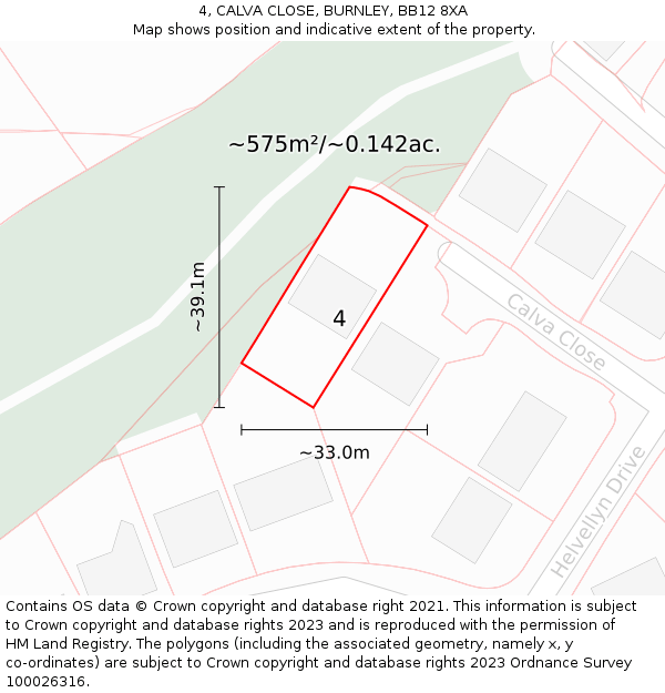 4, CALVA CLOSE, BURNLEY, BB12 8XA: Plot and title map