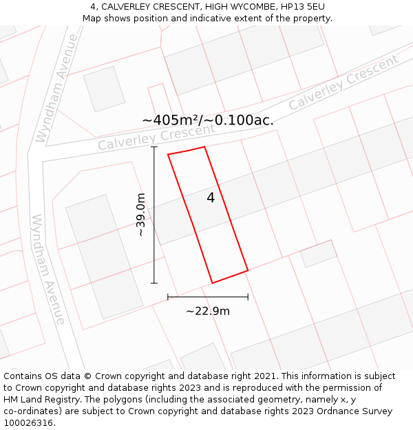 4, CALVERLEY CRESCENT, HIGH WYCOMBE, HP13 5EU: Plot and title map