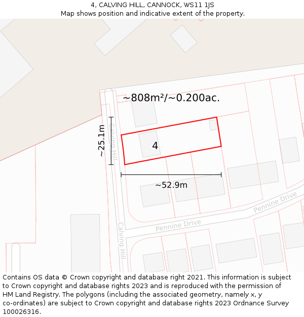 4, CALVING HILL, CANNOCK, WS11 1JS: Plot and title map