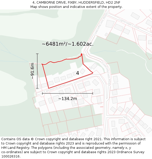 4, CAMBORNE DRIVE, FIXBY, HUDDERSFIELD, HD2 2NF: Plot and title map