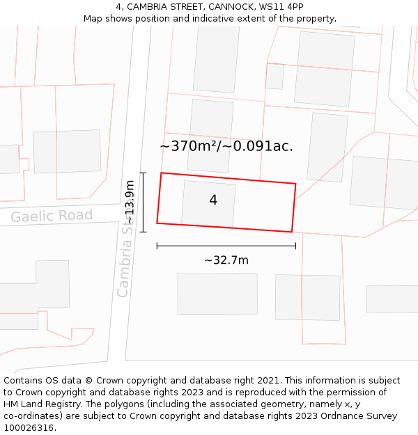 4, CAMBRIA STREET, CANNOCK, WS11 4PP: Plot and title map