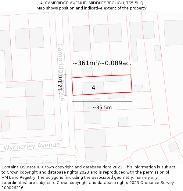 4, CAMBRIDGE AVENUE, MIDDLESBROUGH, TS5 5HQ: Plot and title map