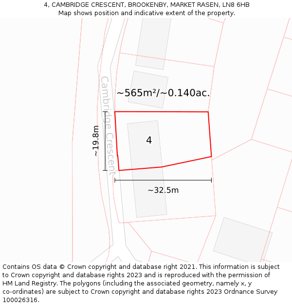 4, CAMBRIDGE CRESCENT, BROOKENBY, MARKET RASEN, LN8 6HB: Plot and title map