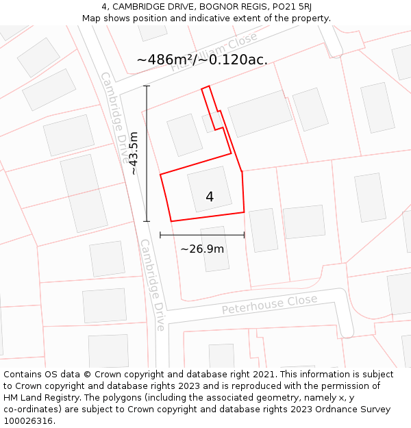 4, CAMBRIDGE DRIVE, BOGNOR REGIS, PO21 5RJ: Plot and title map