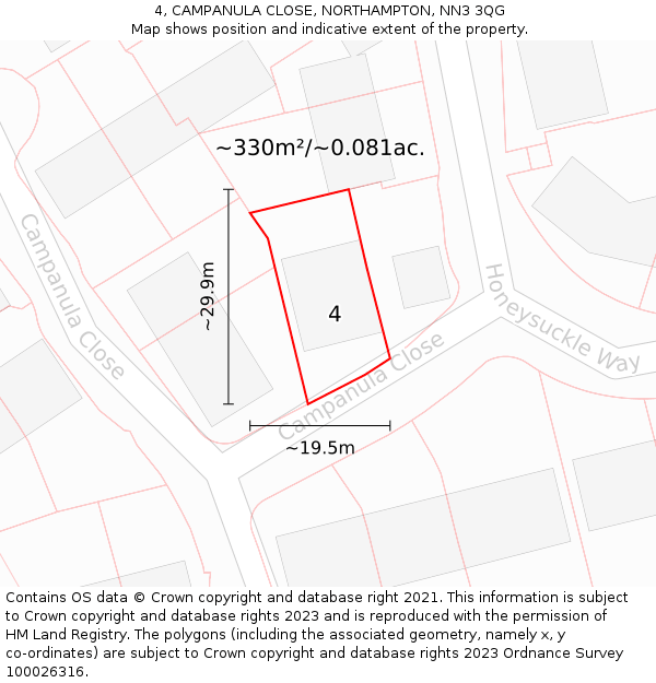 4, CAMPANULA CLOSE, NORTHAMPTON, NN3 3QG: Plot and title map