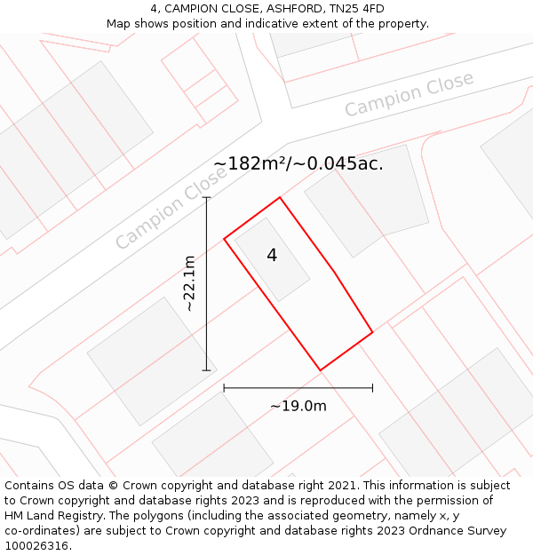 4, CAMPION CLOSE, ASHFORD, TN25 4FD: Plot and title map