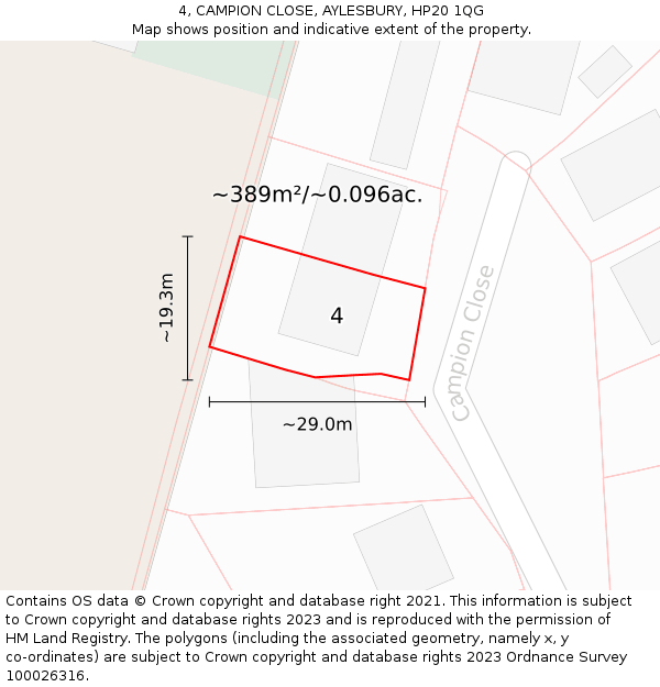 4, CAMPION CLOSE, AYLESBURY, HP20 1QG: Plot and title map