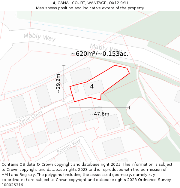 4, CANAL COURT, WANTAGE, OX12 9YH: Plot and title map