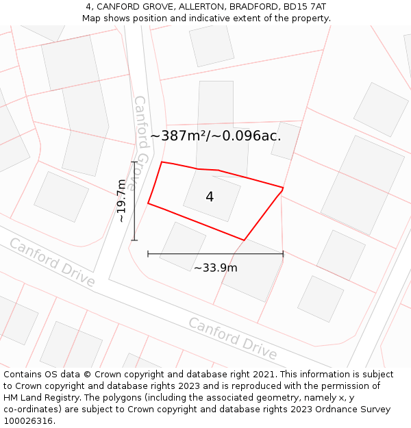 4, CANFORD GROVE, ALLERTON, BRADFORD, BD15 7AT: Plot and title map