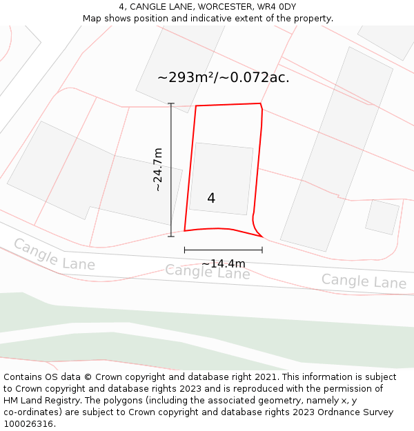 4, CANGLE LANE, WORCESTER, WR4 0DY: Plot and title map