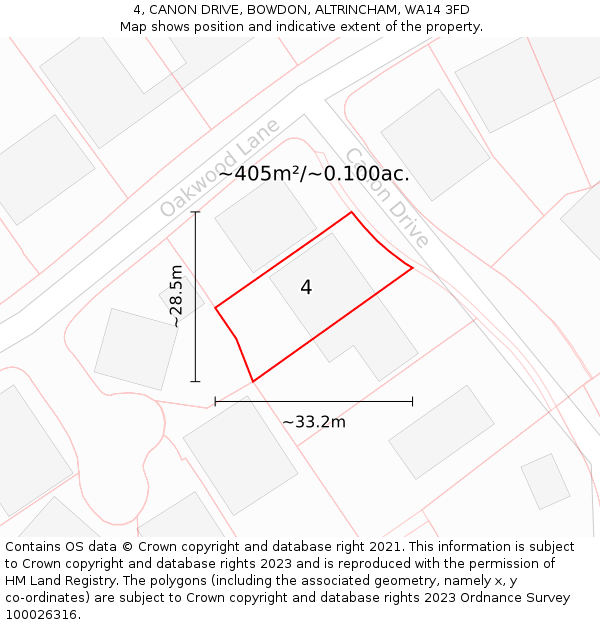 4, CANON DRIVE, BOWDON, ALTRINCHAM, WA14 3FD: Plot and title map