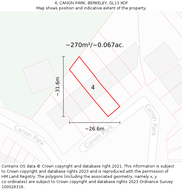 4, CANON PARK, BERKELEY, GL13 9DF: Plot and title map