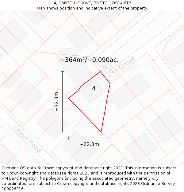 4, CANTELL GROVE, BRISTOL, BS14 8TP: Plot and title map