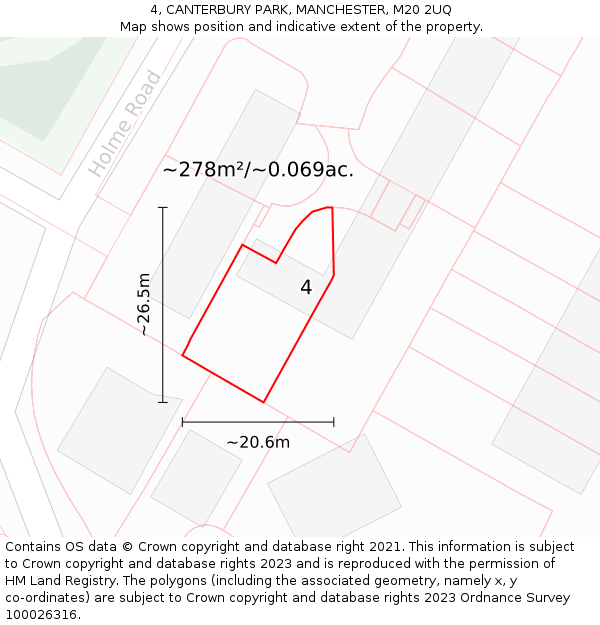 4, CANTERBURY PARK, MANCHESTER, M20 2UQ: Plot and title map