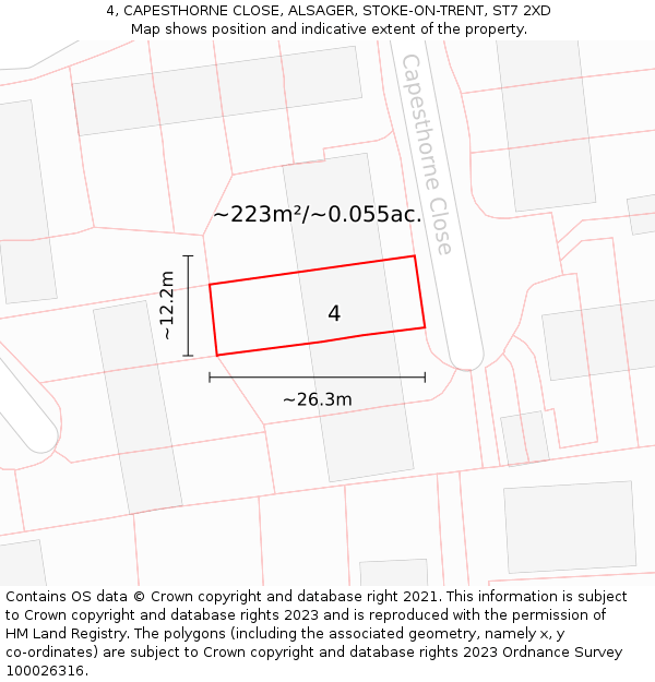 4, CAPESTHORNE CLOSE, ALSAGER, STOKE-ON-TRENT, ST7 2XD: Plot and title map