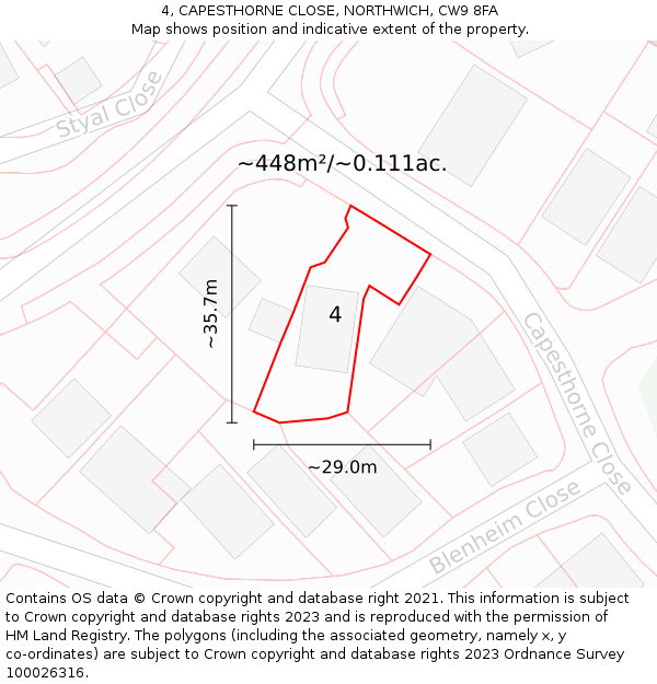 4, CAPESTHORNE CLOSE, NORTHWICH, CW9 8FA: Plot and title map