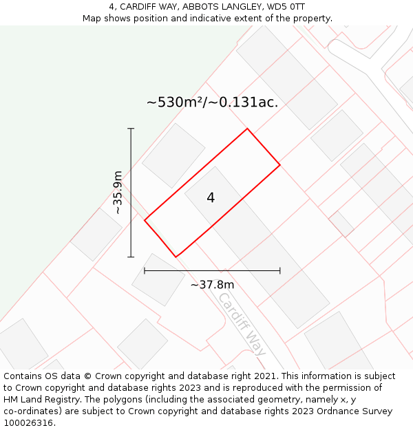 4, CARDIFF WAY, ABBOTS LANGLEY, WD5 0TT: Plot and title map