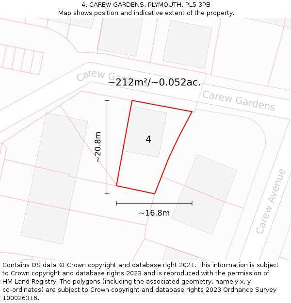 4, CAREW GARDENS, PLYMOUTH, PL5 3PB: Plot and title map