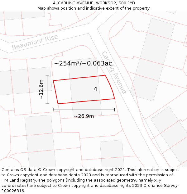 4, CARLING AVENUE, WORKSOP, S80 1YB: Plot and title map