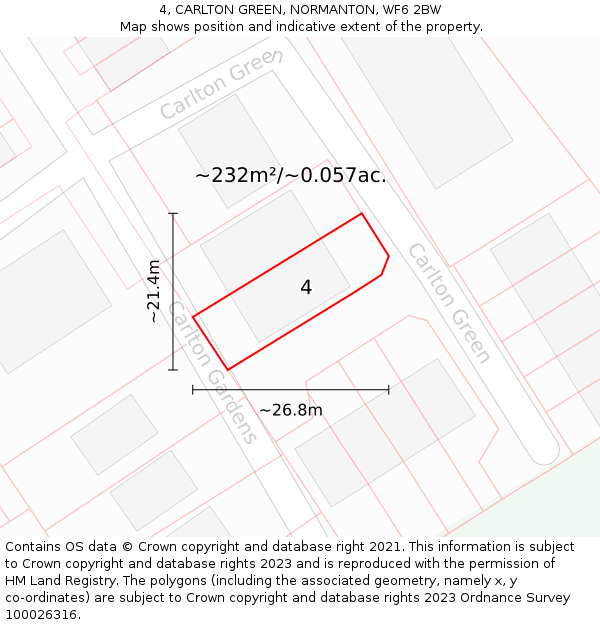 4, CARLTON GREEN, NORMANTON, WF6 2BW: Plot and title map
