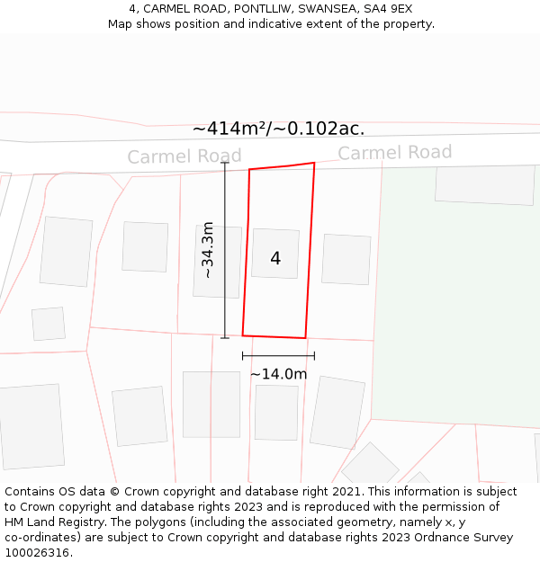 4, CARMEL ROAD, PONTLLIW, SWANSEA, SA4 9EX: Plot and title map