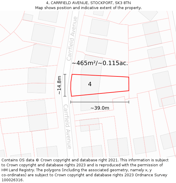 4, CARRFIELD AVENUE, STOCKPORT, SK3 8TN: Plot and title map