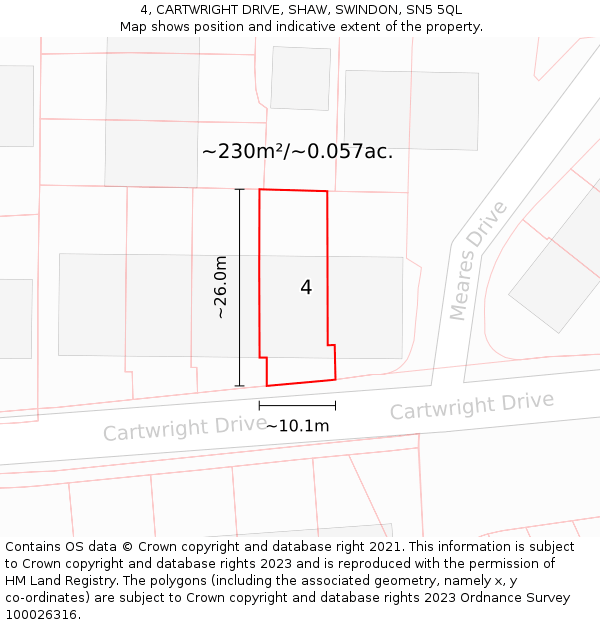 4, CARTWRIGHT DRIVE, SHAW, SWINDON, SN5 5QL: Plot and title map