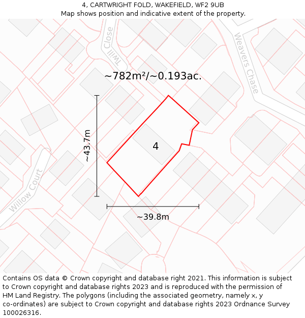 4, CARTWRIGHT FOLD, WAKEFIELD, WF2 9UB: Plot and title map