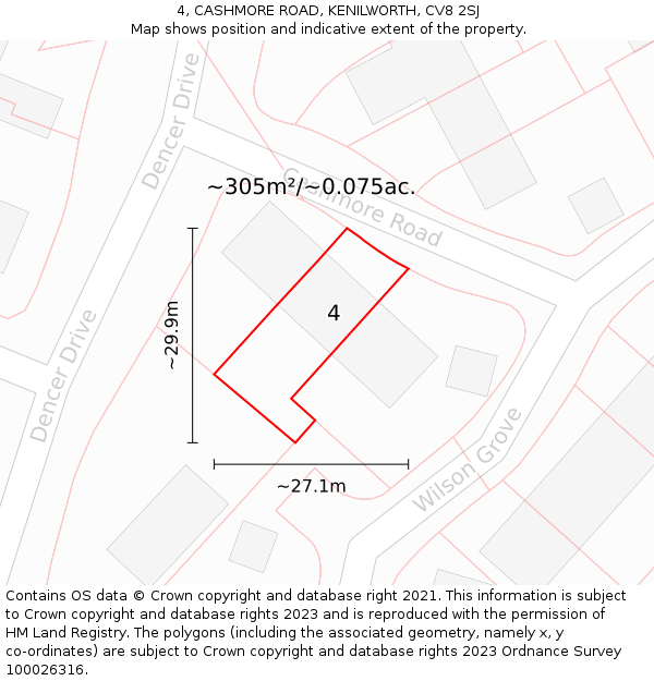 4, CASHMORE ROAD, KENILWORTH, CV8 2SJ: Plot and title map