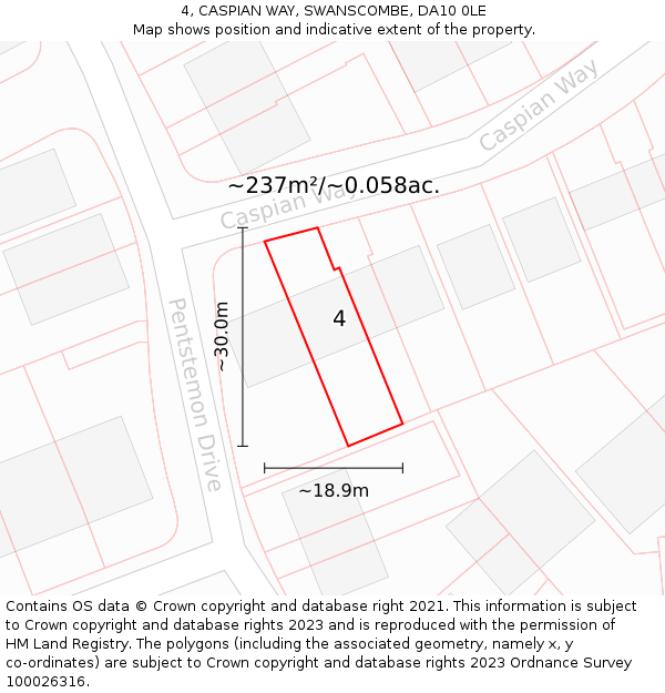 4, CASPIAN WAY, SWANSCOMBE, DA10 0LE: Plot and title map