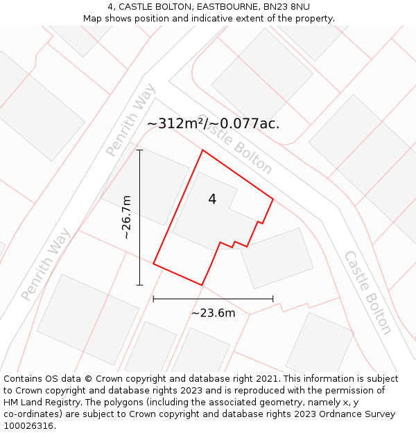 4, CASTLE BOLTON, EASTBOURNE, BN23 8NU: Plot and title map