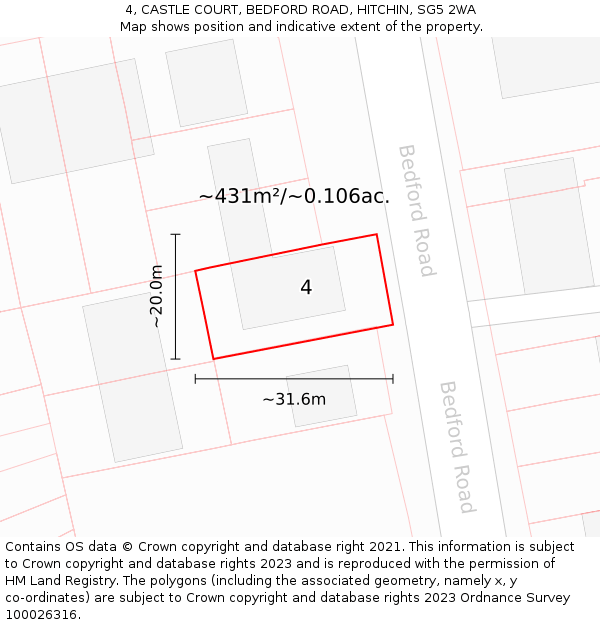 4, CASTLE COURT, BEDFORD ROAD, HITCHIN, SG5 2WA: Plot and title map