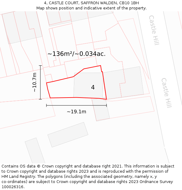4, CASTLE COURT, SAFFRON WALDEN, CB10 1BH: Plot and title map