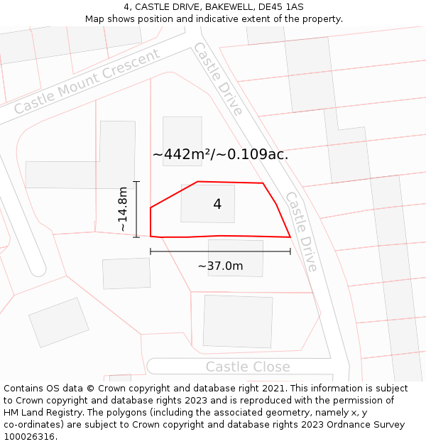 4, CASTLE DRIVE, BAKEWELL, DE45 1AS: Plot and title map